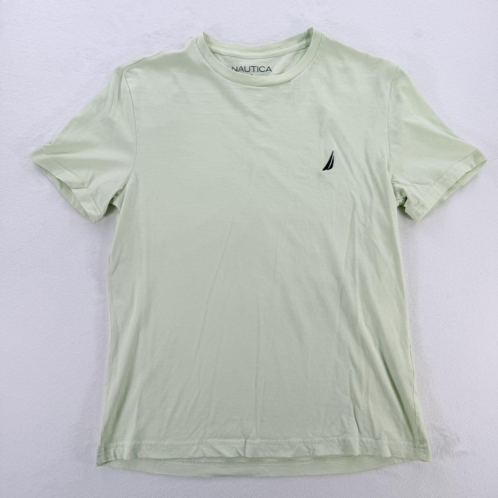Nautica Shirt Mens Small Light Green Tagless Cotton Sail Logo Tee Crewneck